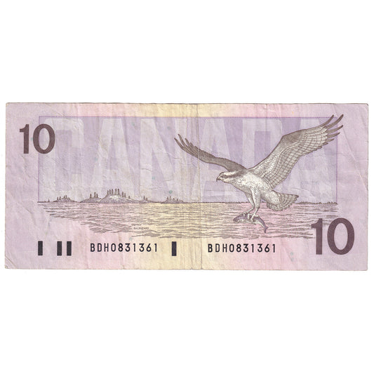 BC-57a 1989 Canada $10 Thiessen-Crow, BDH, F-VF (Dam'g)