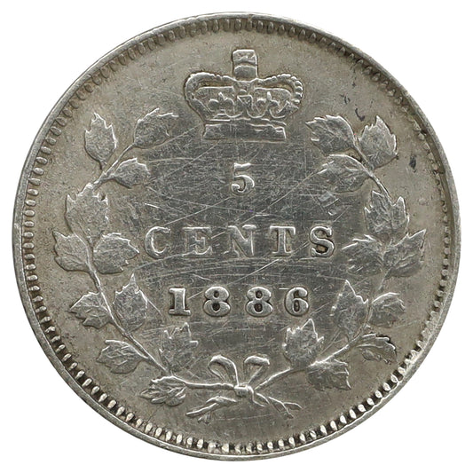 1886 Large 6 Canada 5-cents VF-EF (VF30) Scratched, cleaned, or impaired