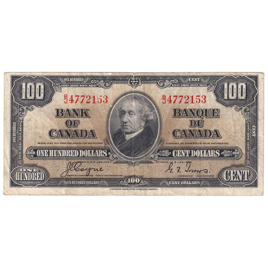 BC-27c 1937 $100 Coyne-Towers, B/J, VF-EF (Stain)