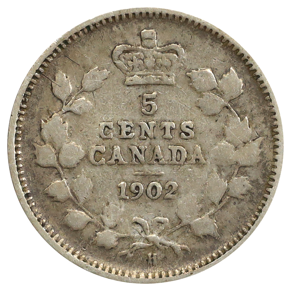 1902H Small H Canada 5-cents Very Good (VG8) Scratched, marks, or impaired
