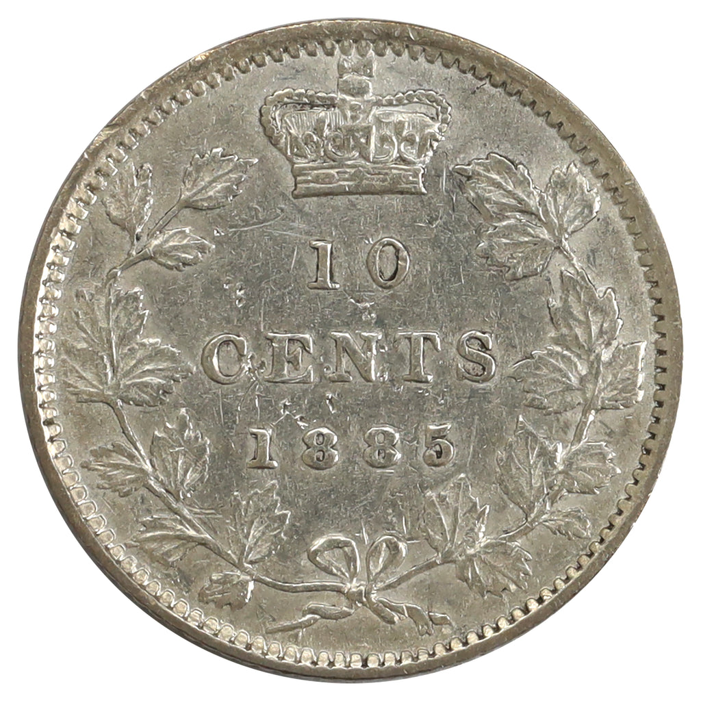 1885 Obv. 4 Canada 10-cents EF-AU (EF45) Scratched, marks, or impaired