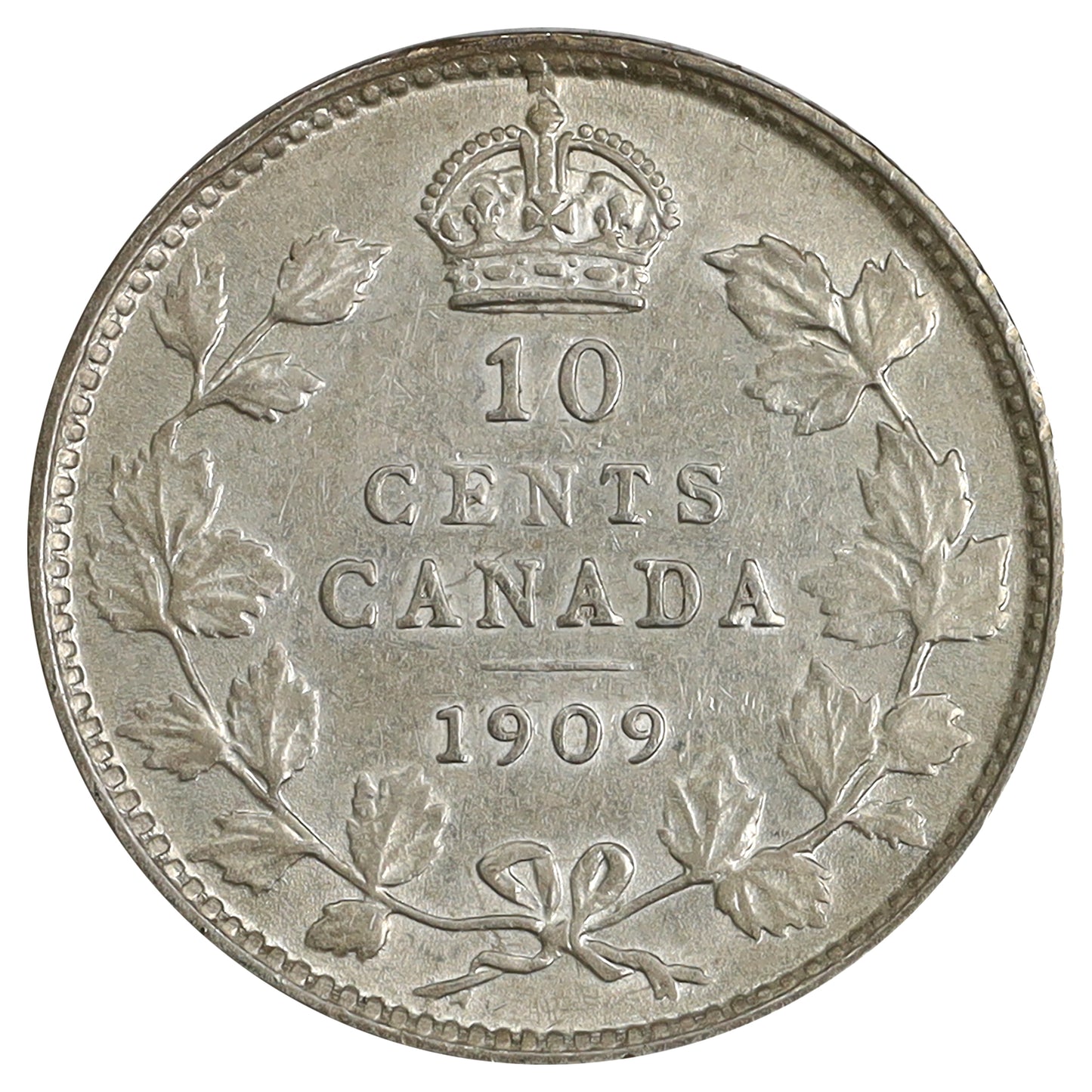 1909 Victorian Leaves Canada 10-cents EF-AU (EF45) Scratched, marks, or impaired