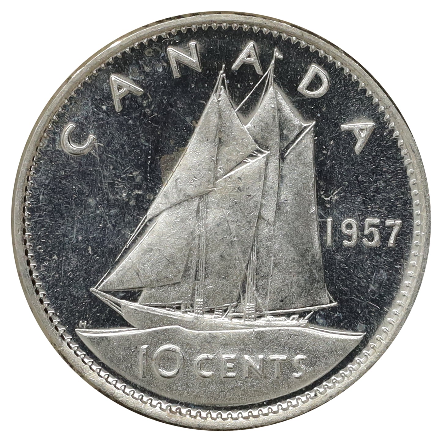 1957 Canada 10-cents Choice Brilliant Uncirculated (MS64) Toned