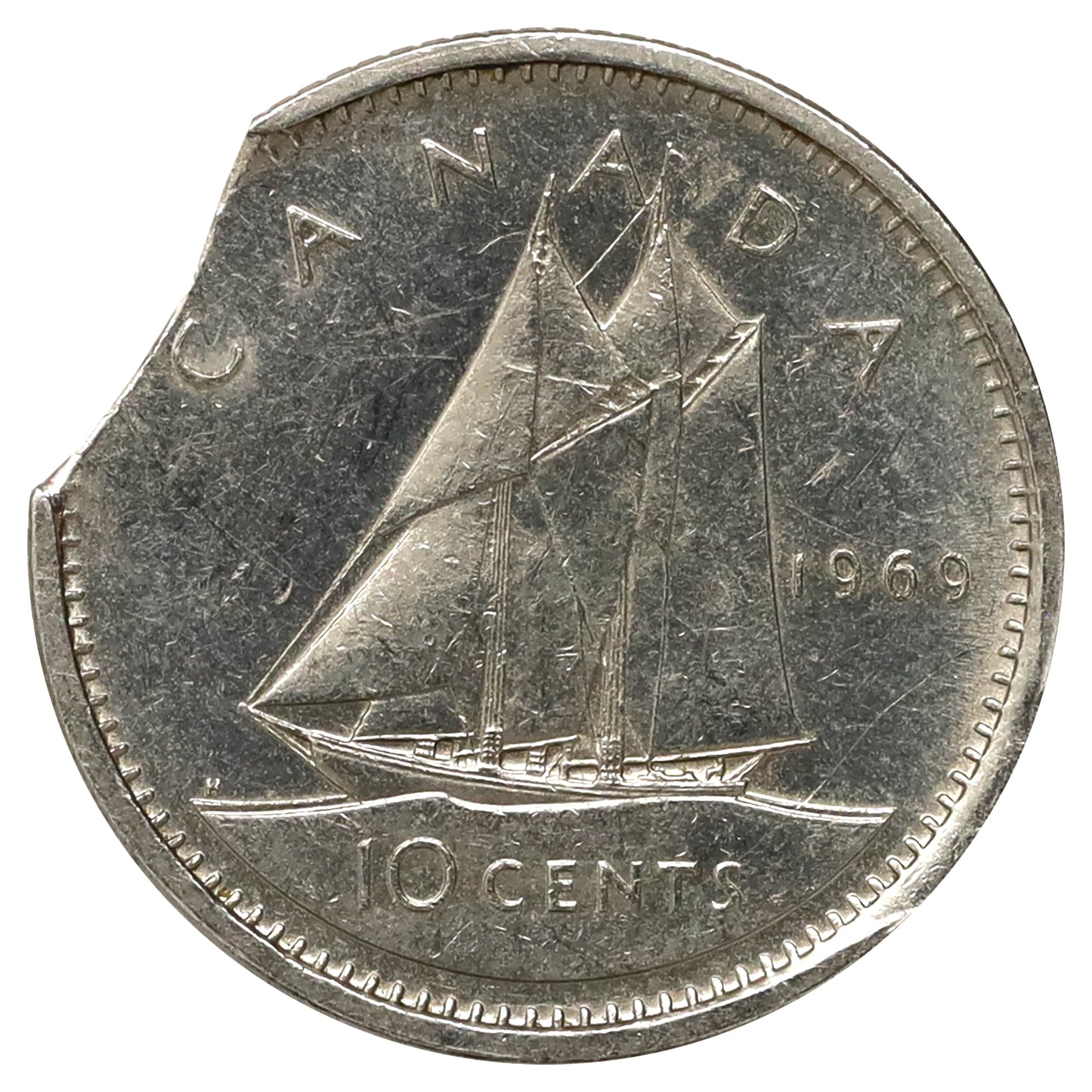 ERROR Clipped Planchet 1969 Canada 10-cents