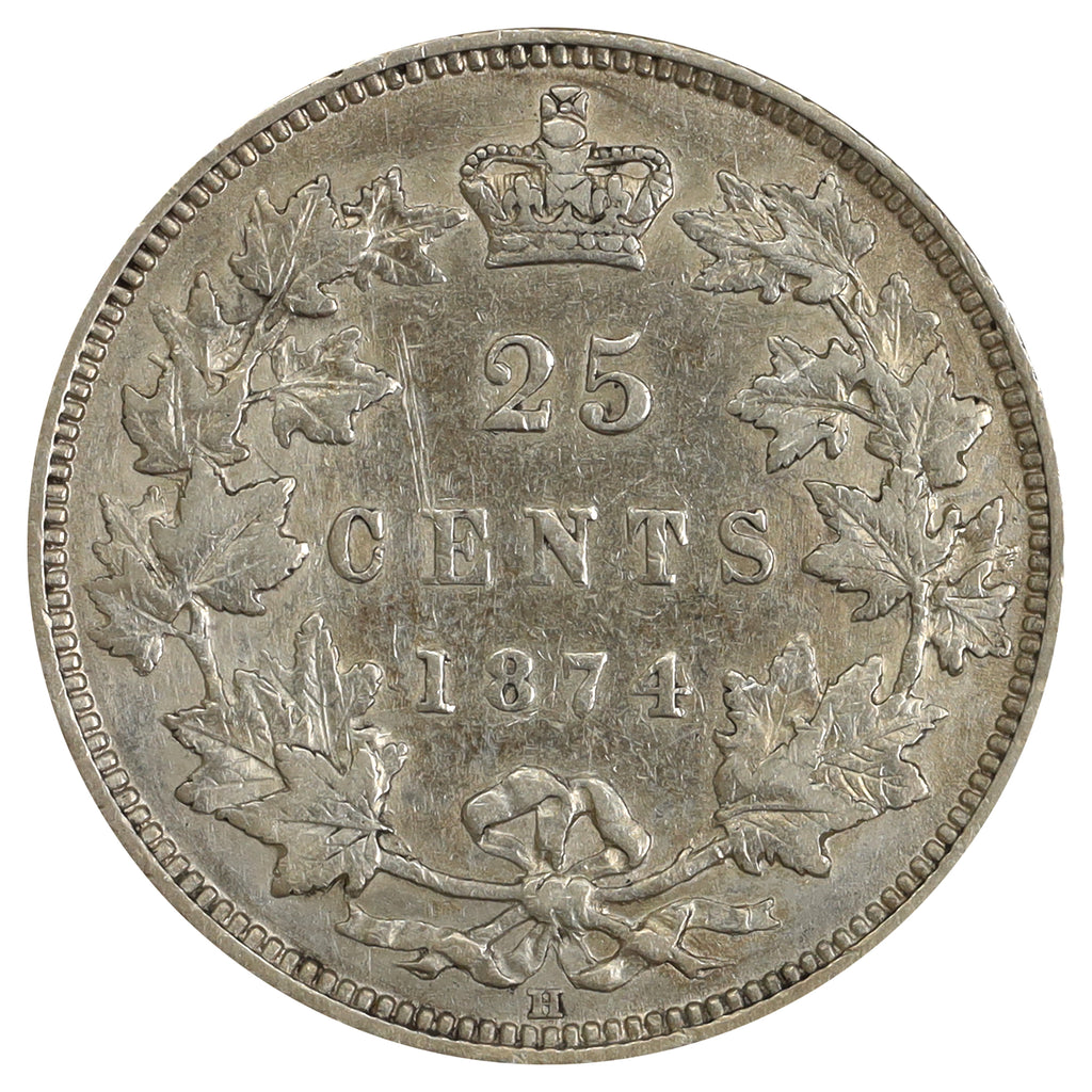 1874H Canada 25-cents VF-EF (VF30) Scratched, marks, or impaired