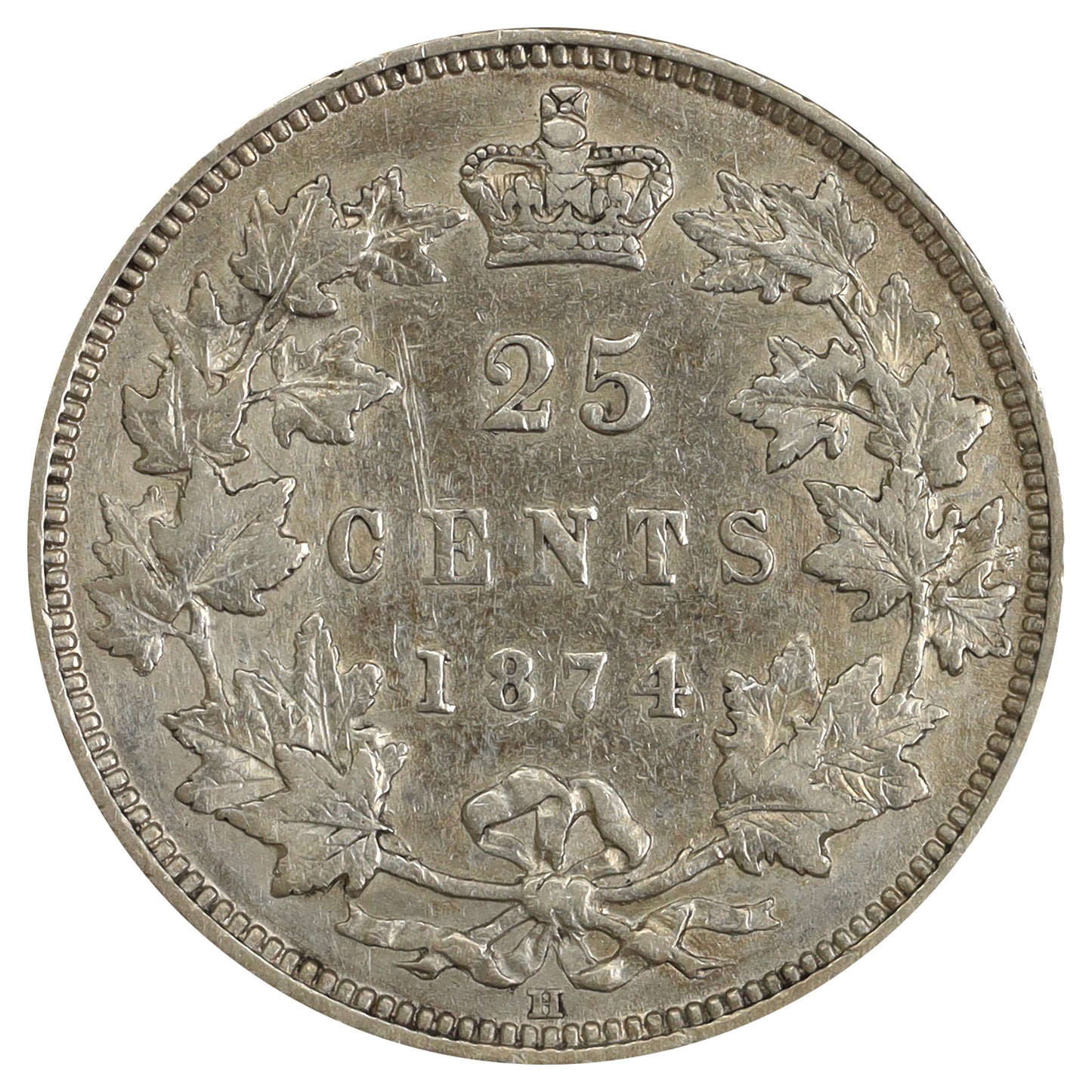 1874H Canada 25-cents VF-EF (VF30) Scratched, marks, or impaired