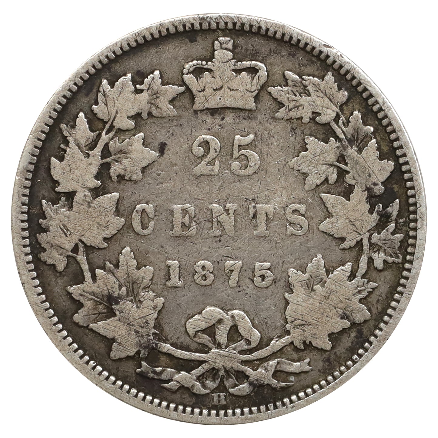 1875H Canada 25-cents Very Good (VG8) Scratched, marks, or impaired