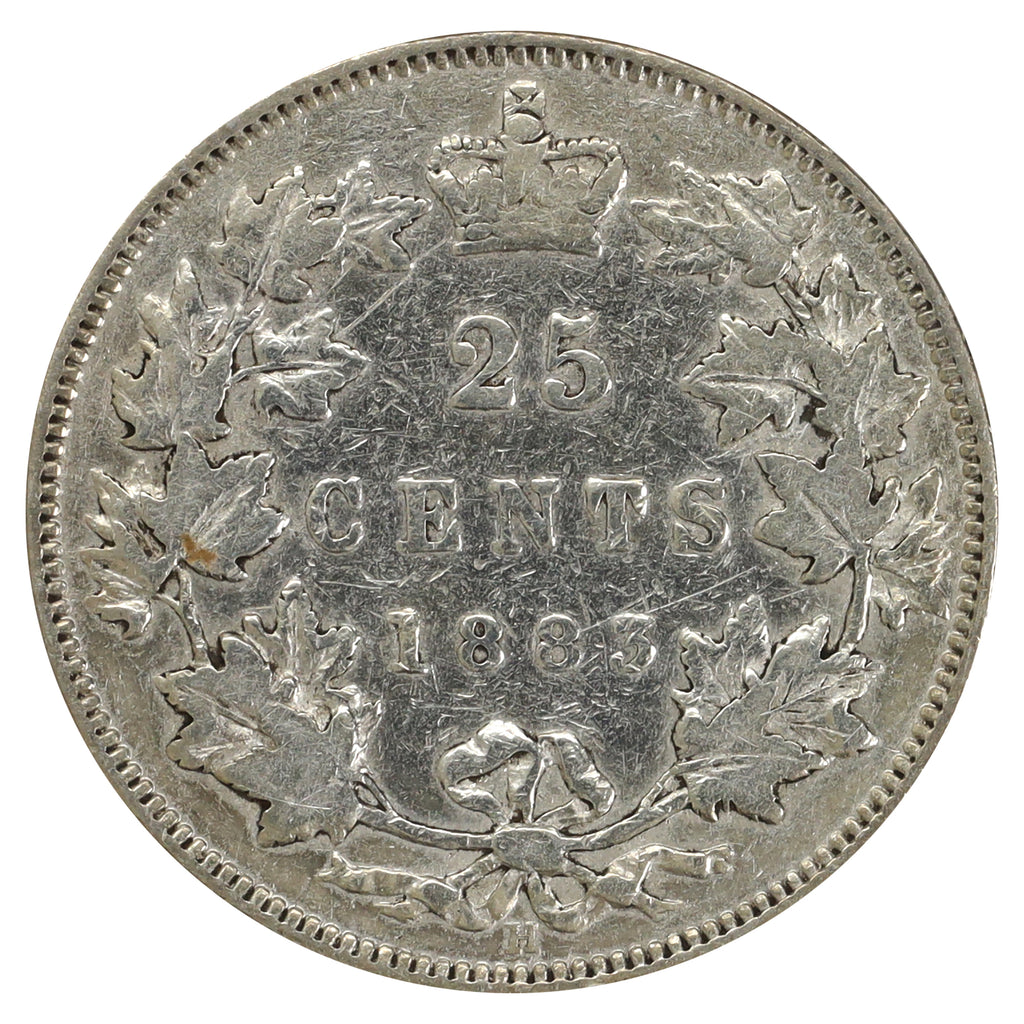 1883H Canada 25-cents F-VF (F12) Scratched, marks, or impaired