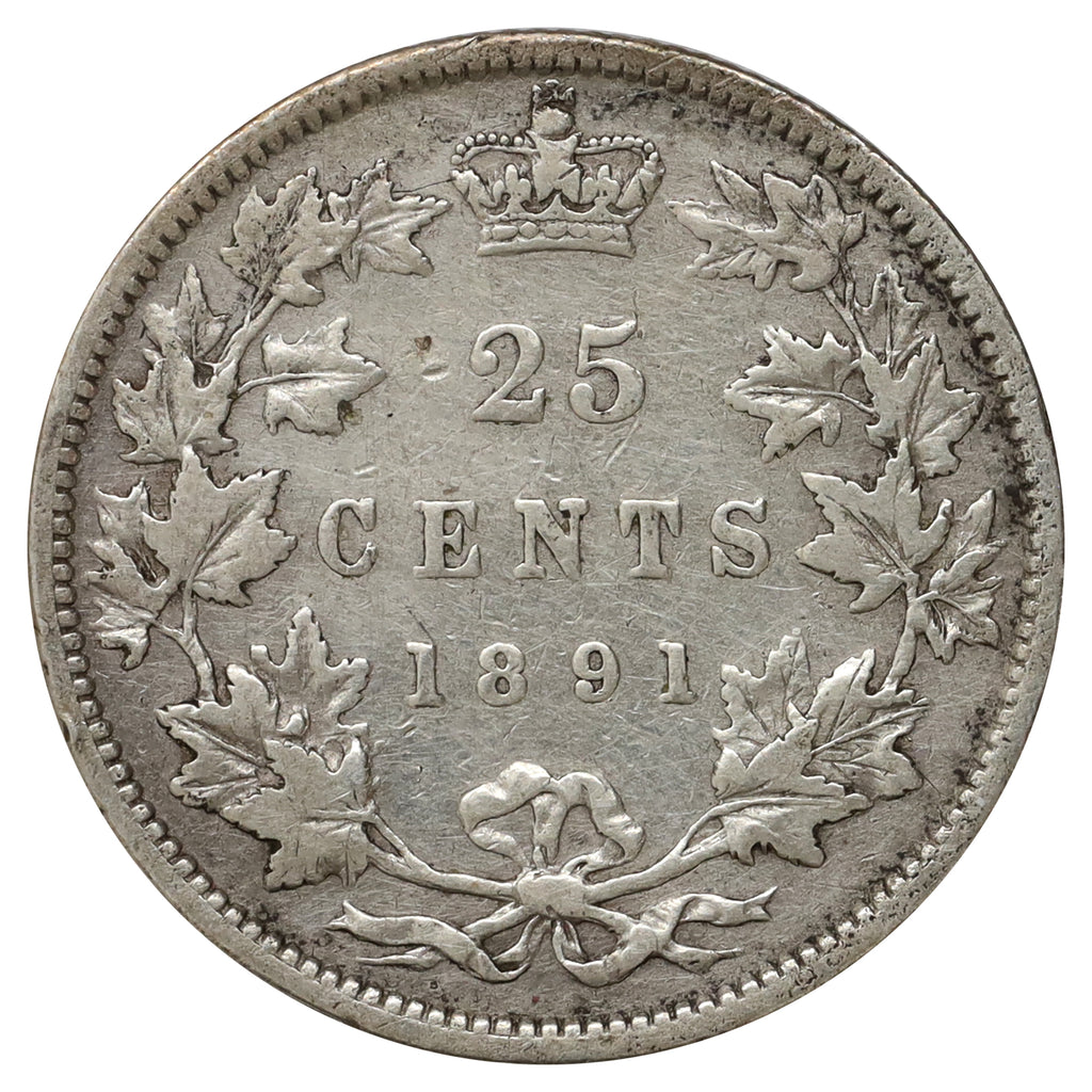 1891 Canada 25-cents F-VF (F12) Scratched, marks, or impaired