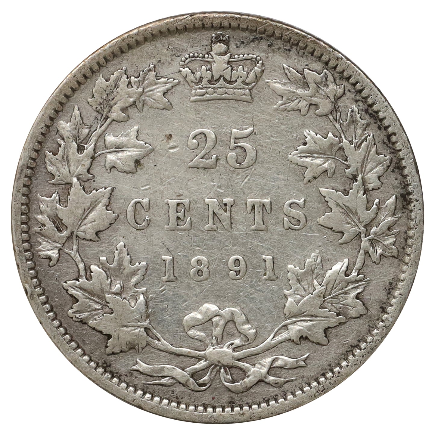 1891 Canada 25-cents F-VF (F12) Scratched, marks, or impaired