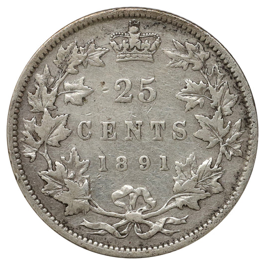 1891 Canada 25-cents F-VF (F12) Scratched, marks, or impaired