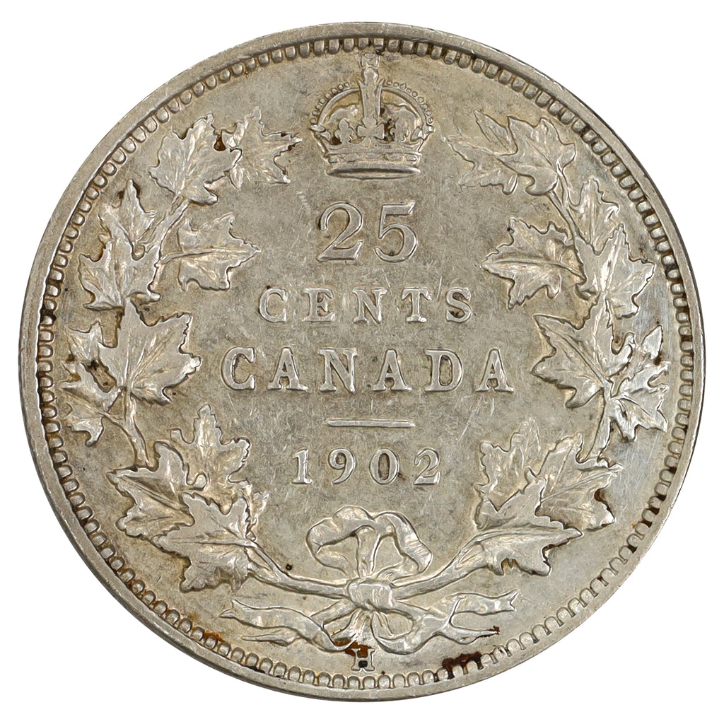 1902H Canada 25-cents Extra Fine (EF40) Scratched, marks, or impaired