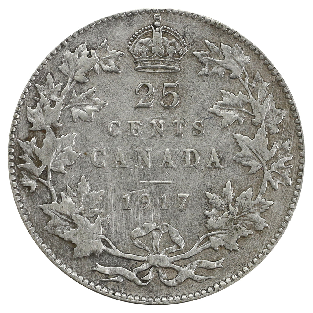 1917 Canada 25-cents F-VF (F15) Scratched, marks, or impaired