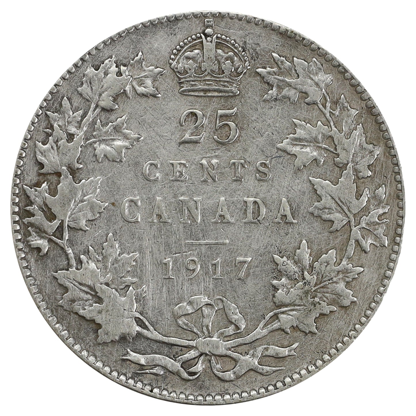 1917 Canada 25-cents F-VF (F15) Scratched, marks, or impaired