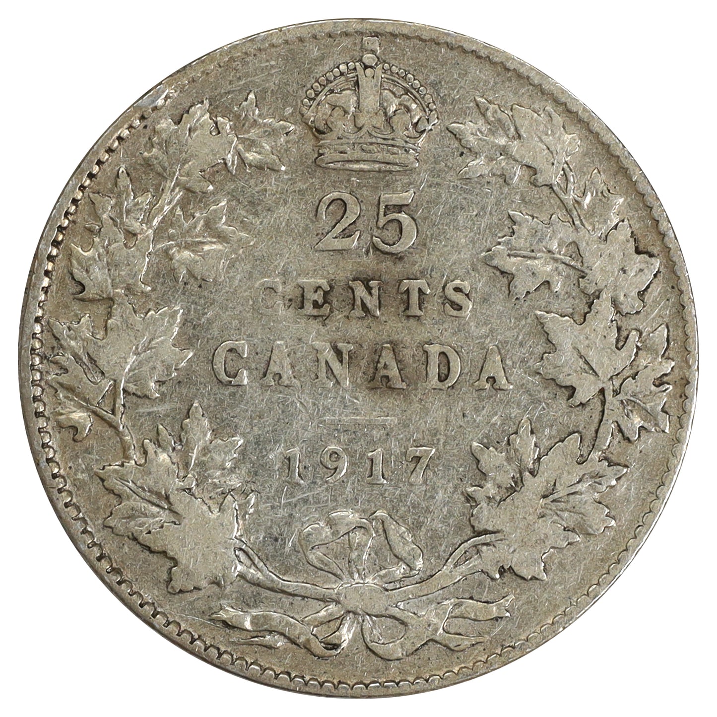 1917 Canada 25-cents Very Good (VG8) Scratched, marks, or impaired