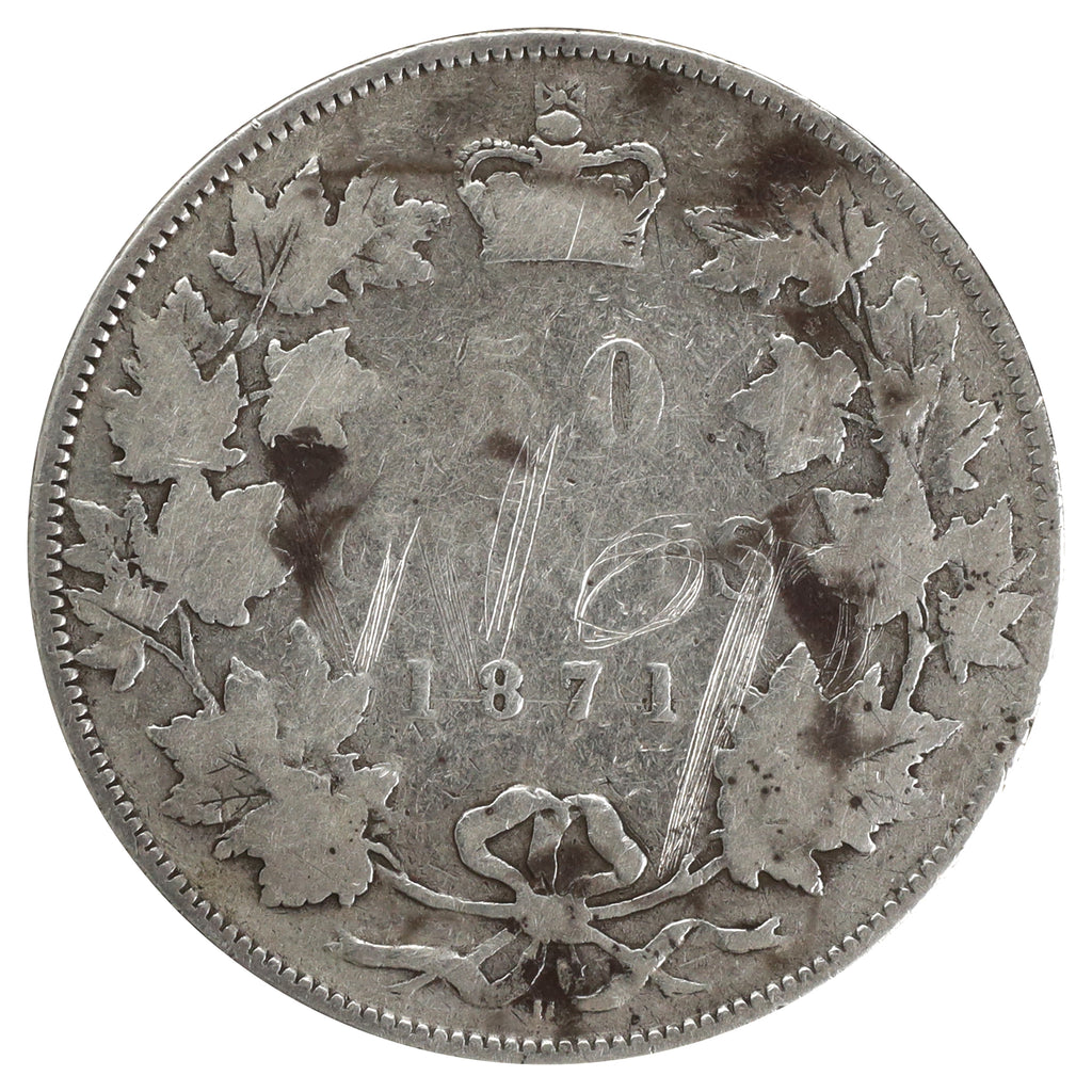 1871H Canada 50-cents Very Good (VG8) Scratched, marks, or impaired