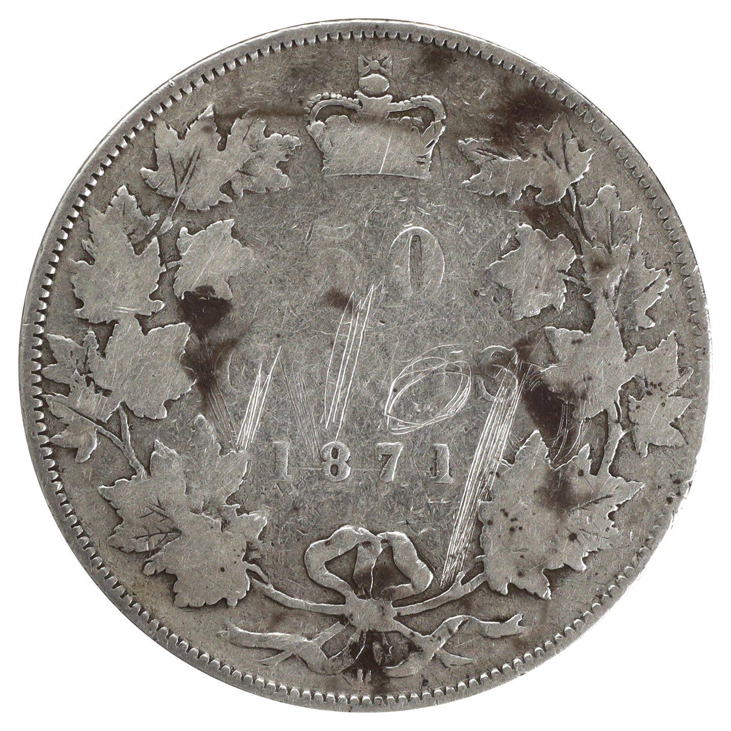 1871H Canada 50-cents Very Good (VG8) Scratched, marks, or impaired