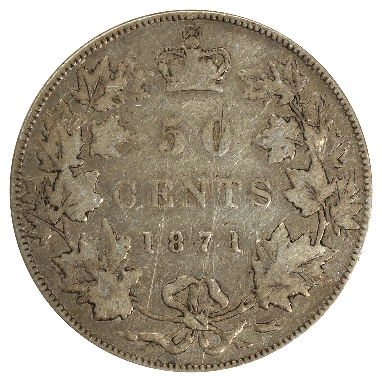 1871 Canada 50-cents VG-F (VG10) Scratched, marks, or impaired