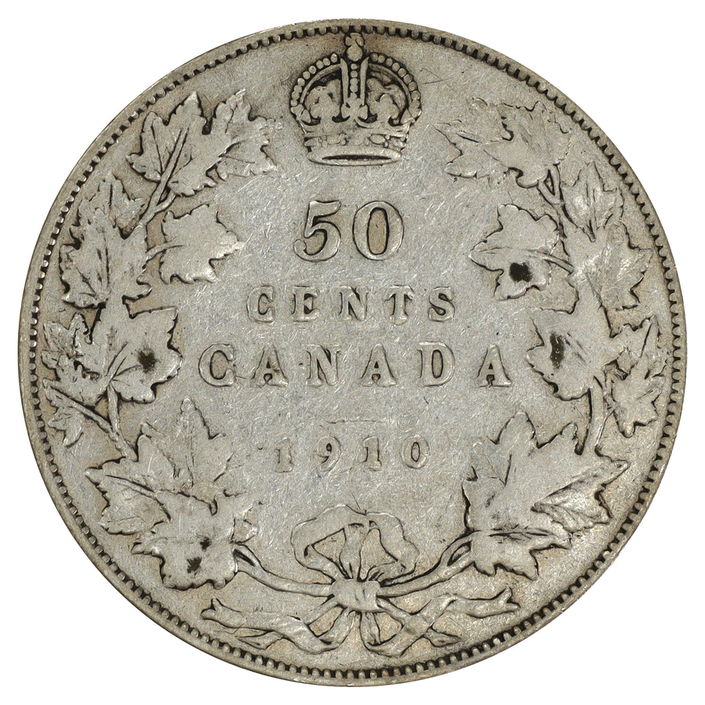 1910 Edwardian Leaves Canada 50-cents Very Good (VG8) Scratched, marks, or impaired
