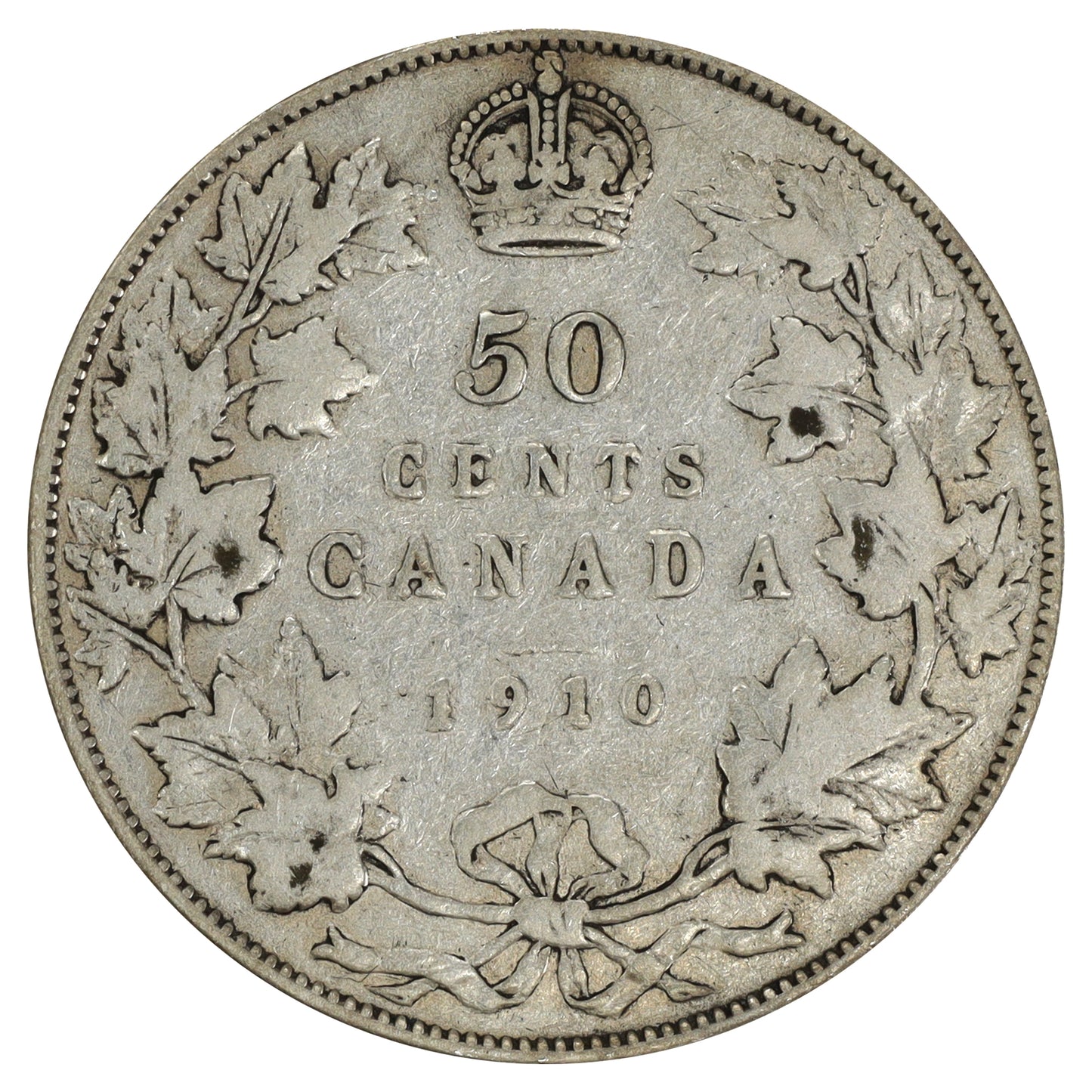 1910 Edwardian Leaves Canada 50-cents Very Good (VG8) Scratched, marks, or impaired