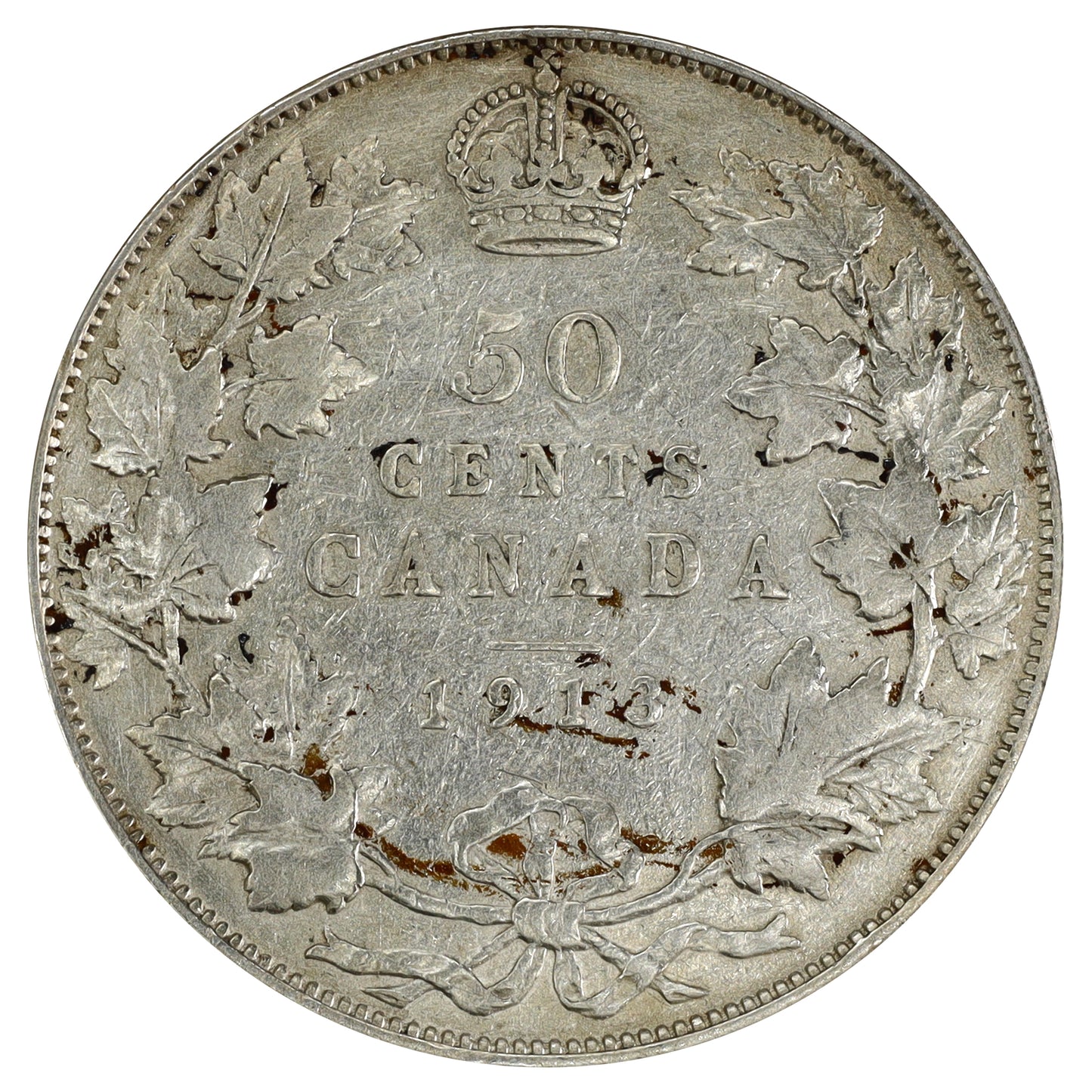 1913 Canada 50-cents VG-F (VG10) Scratched, marks, or impaired