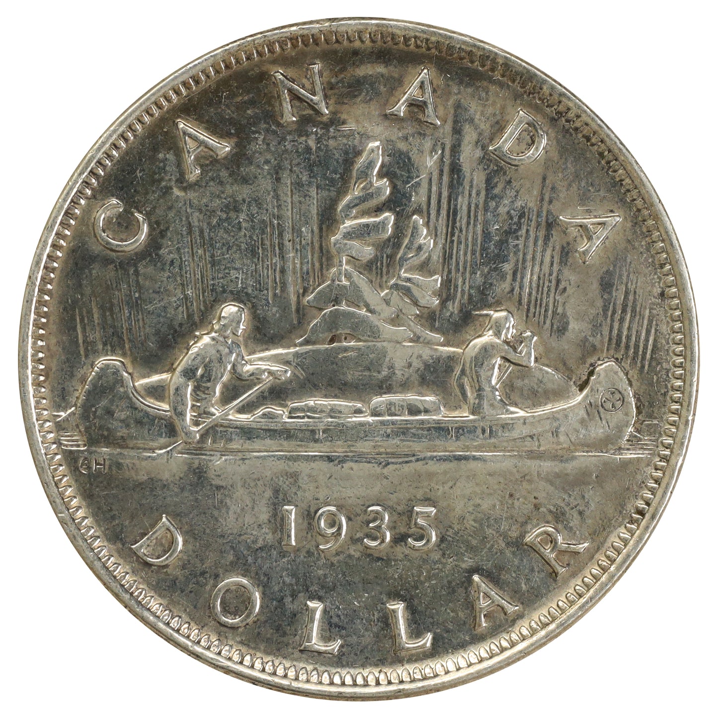 1935 2x XXV Canada Dollar Almost Uncirculated (AU50) Scratched, marks, or impaired