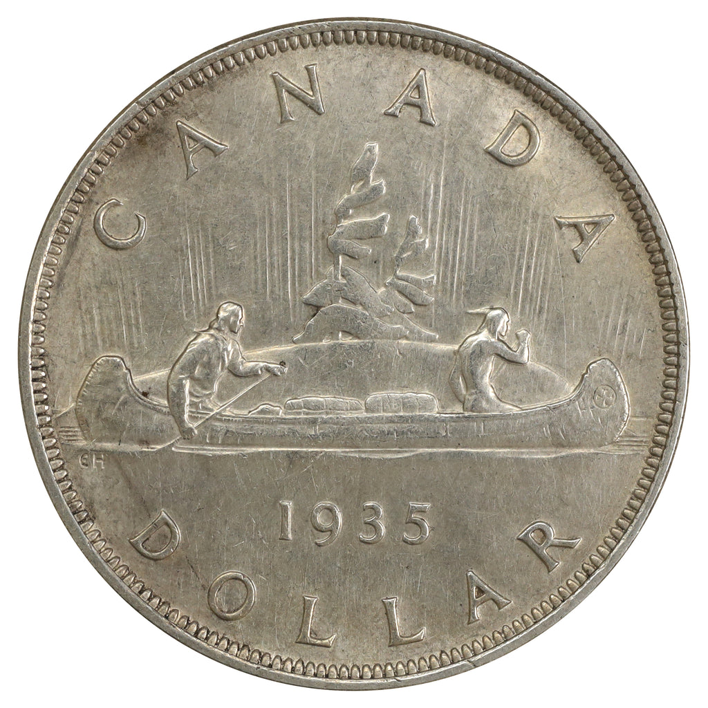 1935 2x XXV Double Voyageur Canada Dollar Extra Fine (EF40) Scratched, marks, or impaired