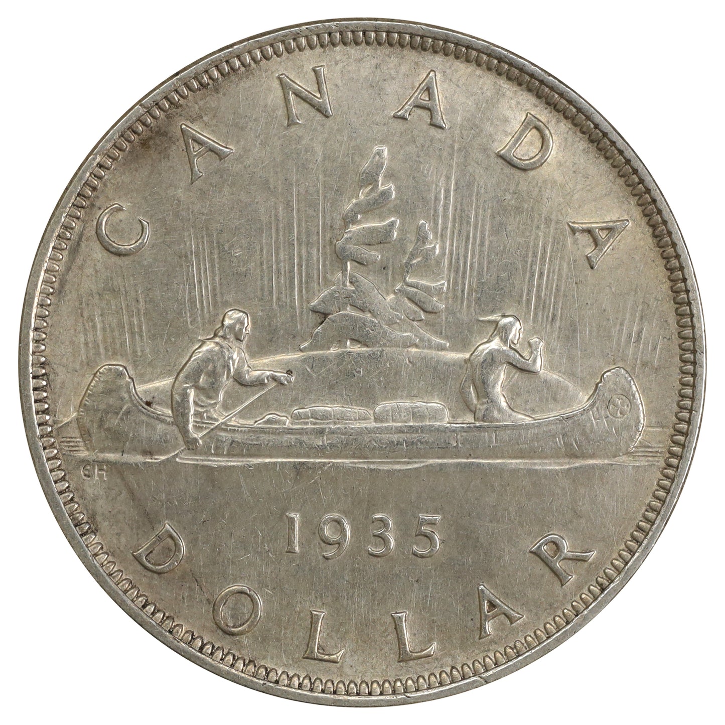 1935 2x XXV Double Voyageur Canada Dollar Extra Fine (EF40) Scratched, marks, or impaired