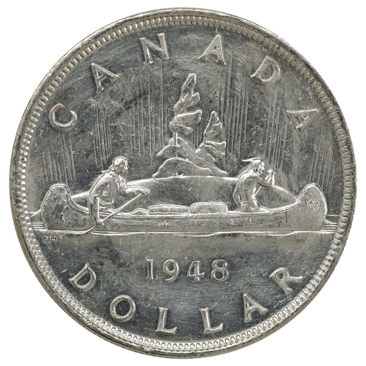 1948 Canada Dollar AU-UNC (AU55) Scratched, marks, or impaired