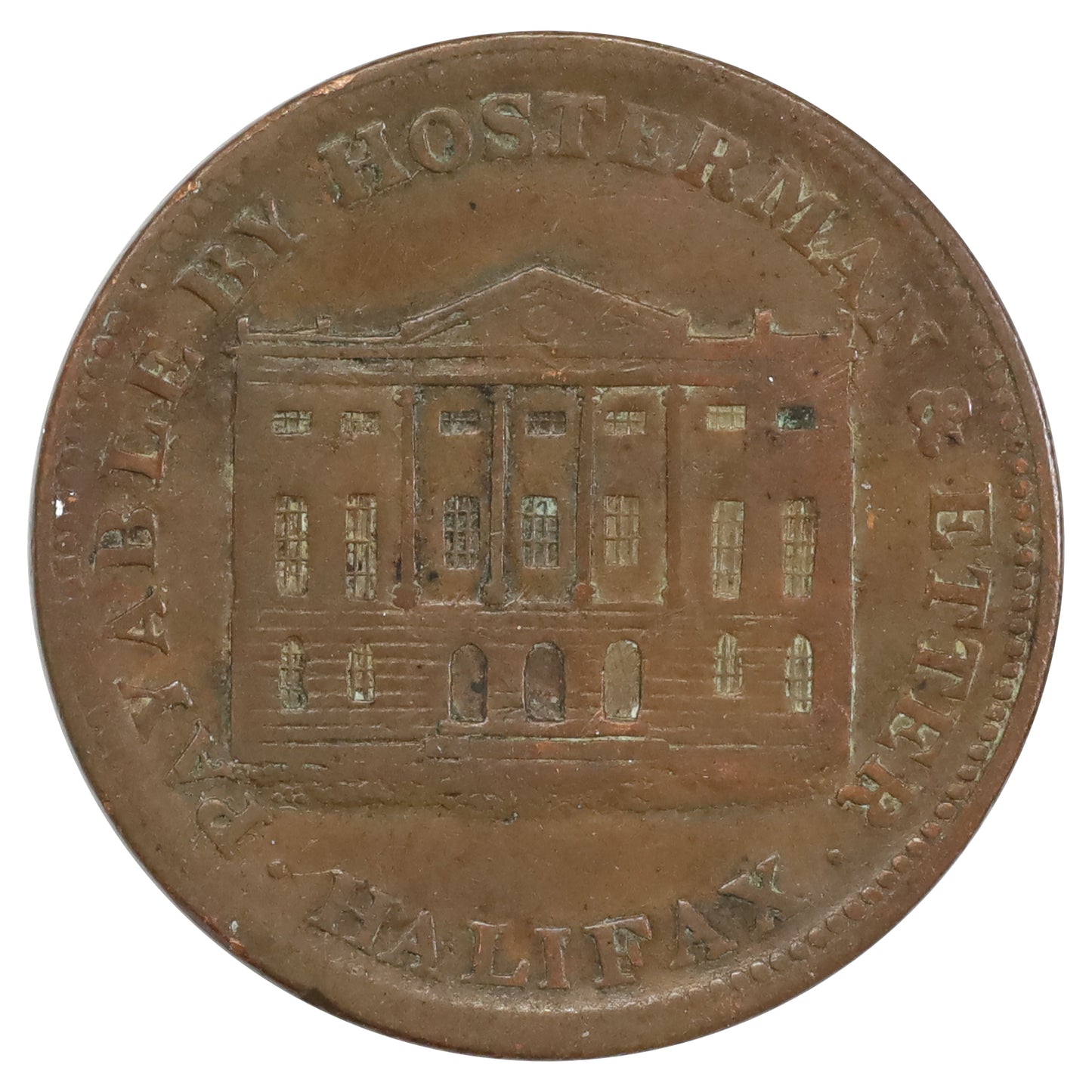 NS-10A 1813 Nova Scotia Hosterman & Etter Halifax Halfpenny Token Fine (F12) Cleaned