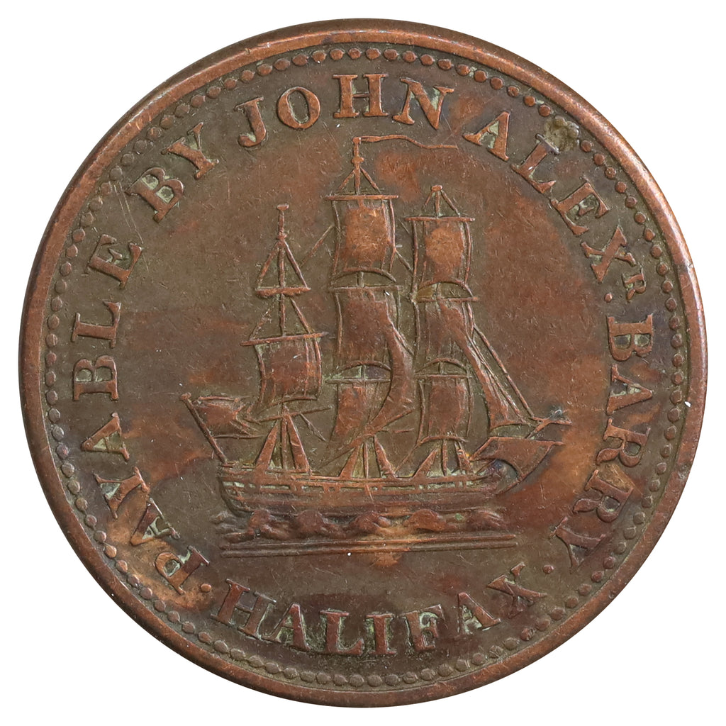 NS-14A5 1815 Nova Scotia John Alexander Barry Halifax Halfpenny Token F-VF (F12) Cleaned