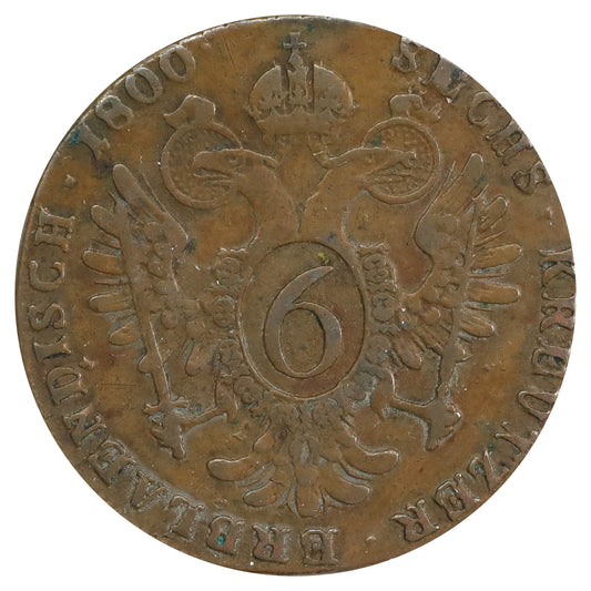 Austria 1800S 6 Kreuzers Very Fine (VF20) DOD