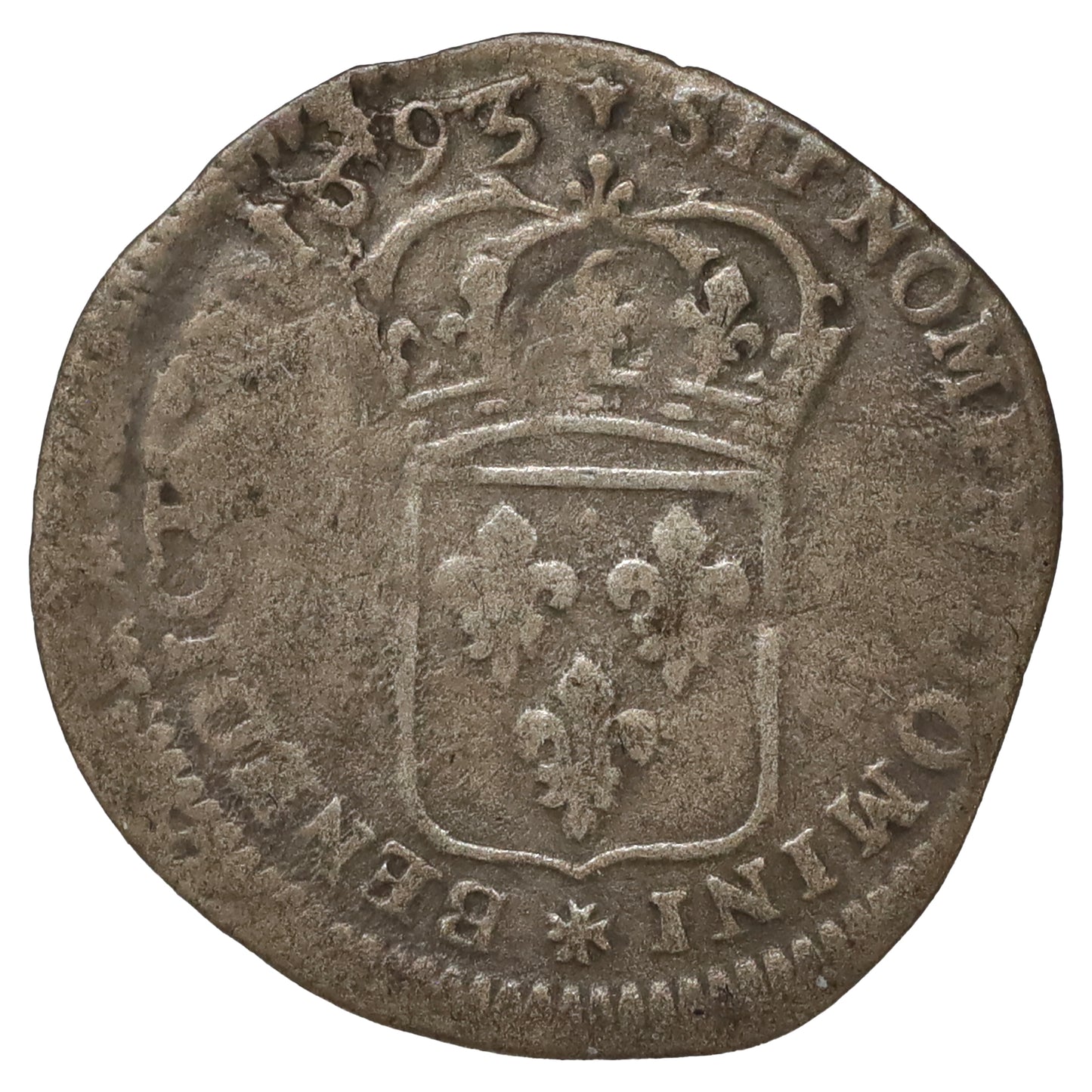 France 1693 Louis XIV Quinzain with Fleur-de-Lis Countermark, About VF