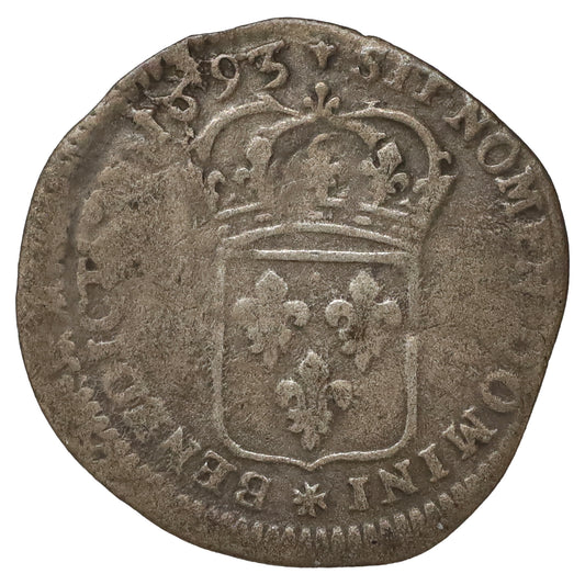 France 1693 Louis XIV Quinzain with Fleur-de-Lis Countermark, About VF