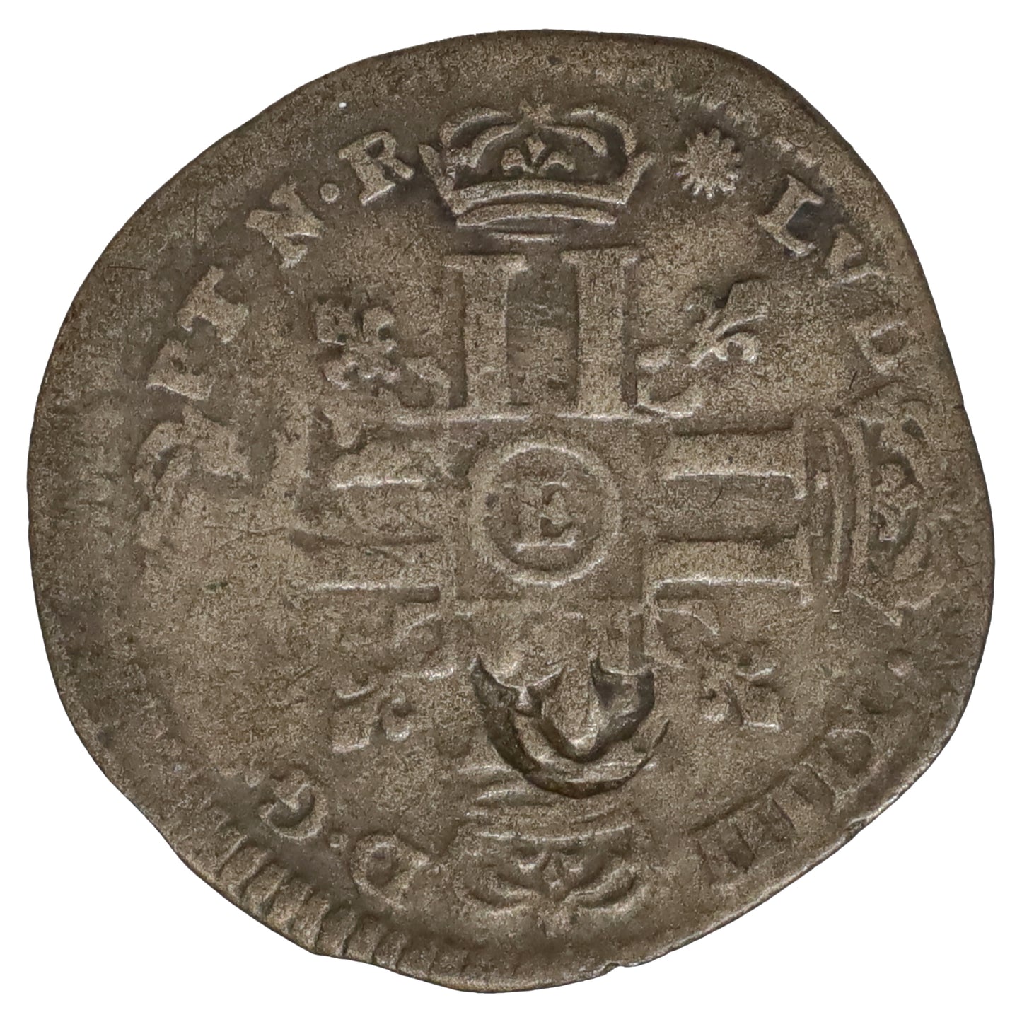 France 1693 Louis XIV Quinzain with Fleur-de-Lis Countermark, About VF