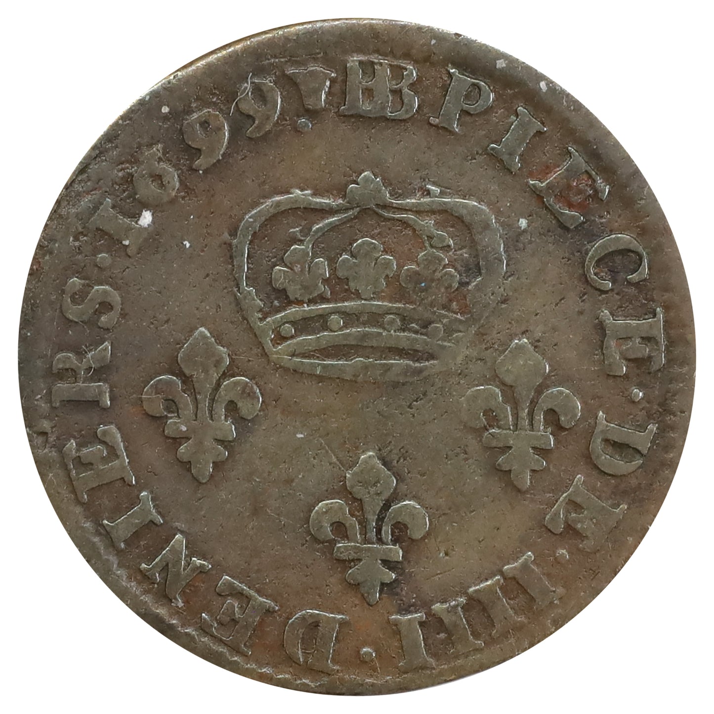 France 1699 Louis XIV 4 Deniers with BB Mint Mark (Strasbourg) DOD