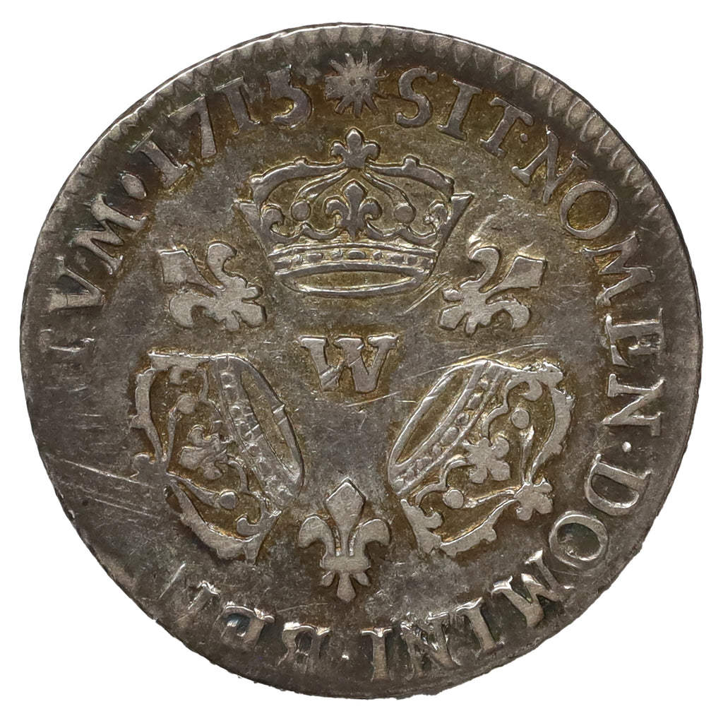 France 1715 Lille Louis XIV 1/10 Ecu Trois Couronnes LUD Variety Very Fine (VF20)