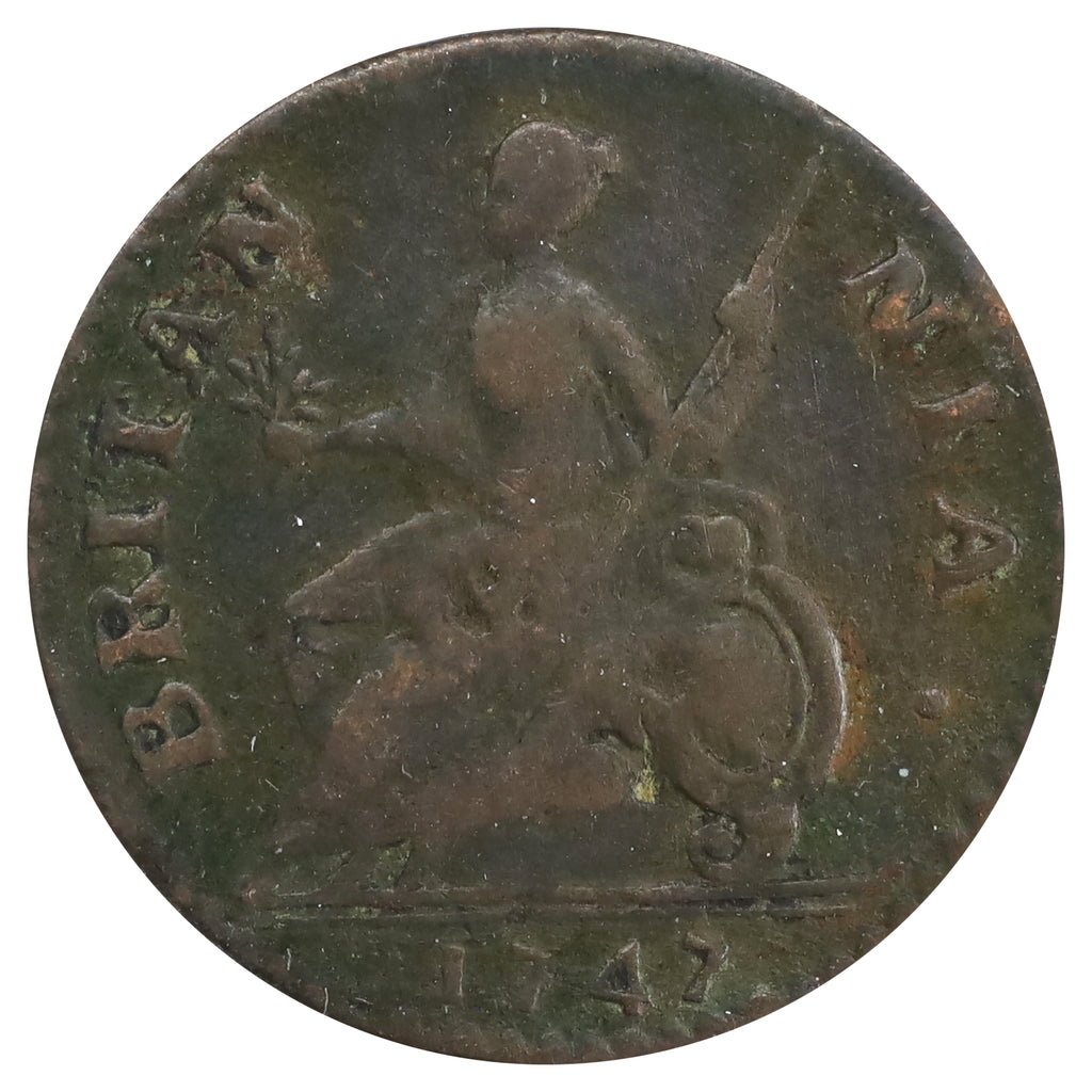 Great Britain 1747 George II Halfpenny Fine (F12) Bent