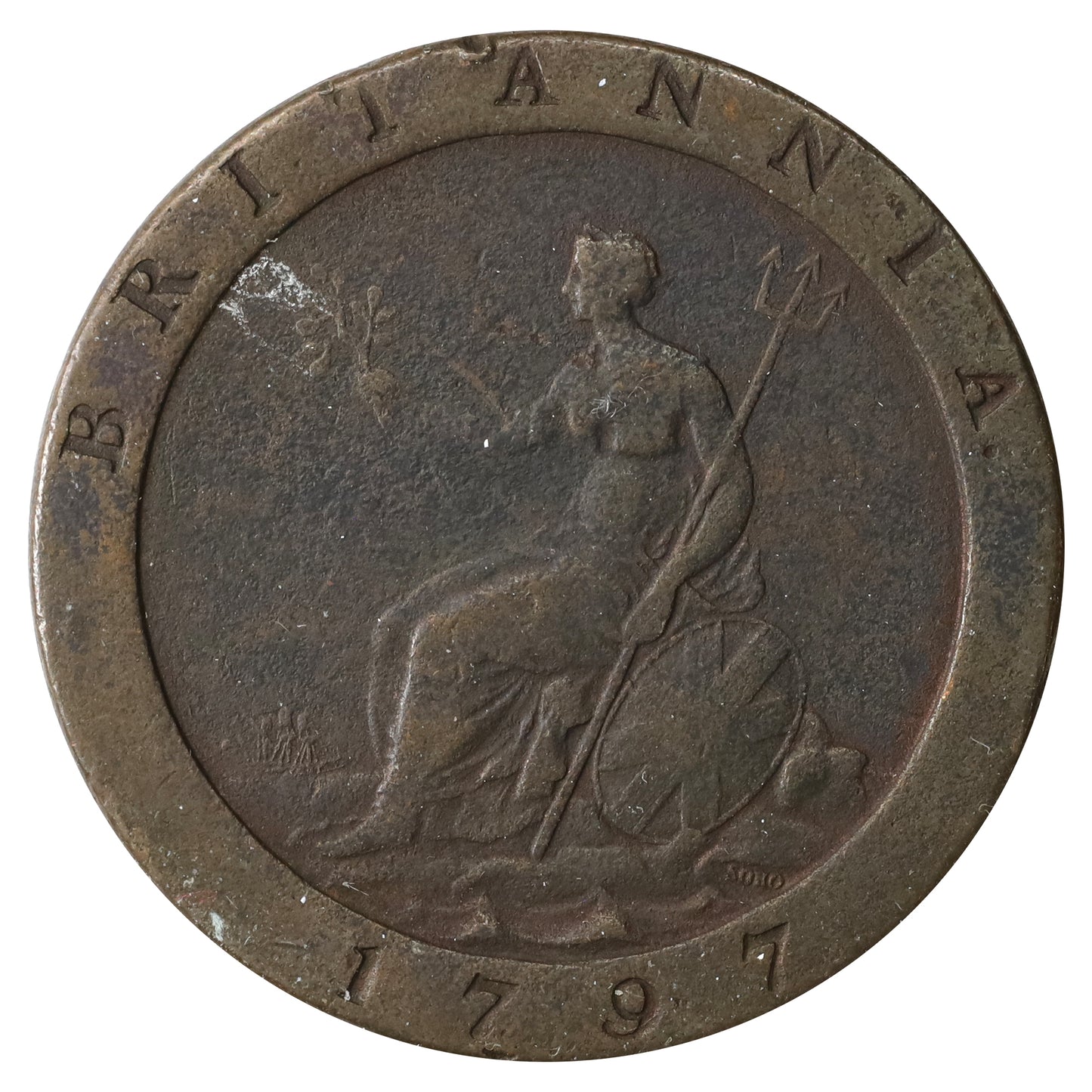 Great Britain 1797 George III Halfpenny F-VF (F15) Corroded