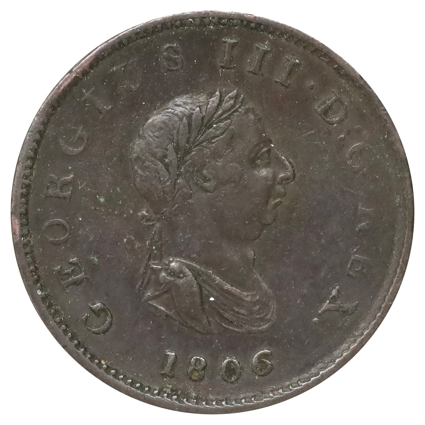 Great Britain 1806 George III Halfpenny Extra Fine (EF40) Corroded