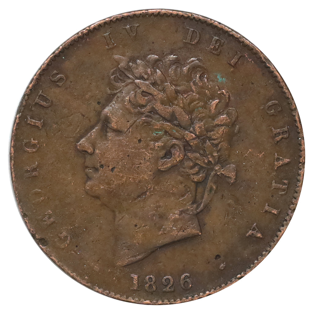Great Britain 1826 George IV Halfpenny Very Fine (VF20) Impaired