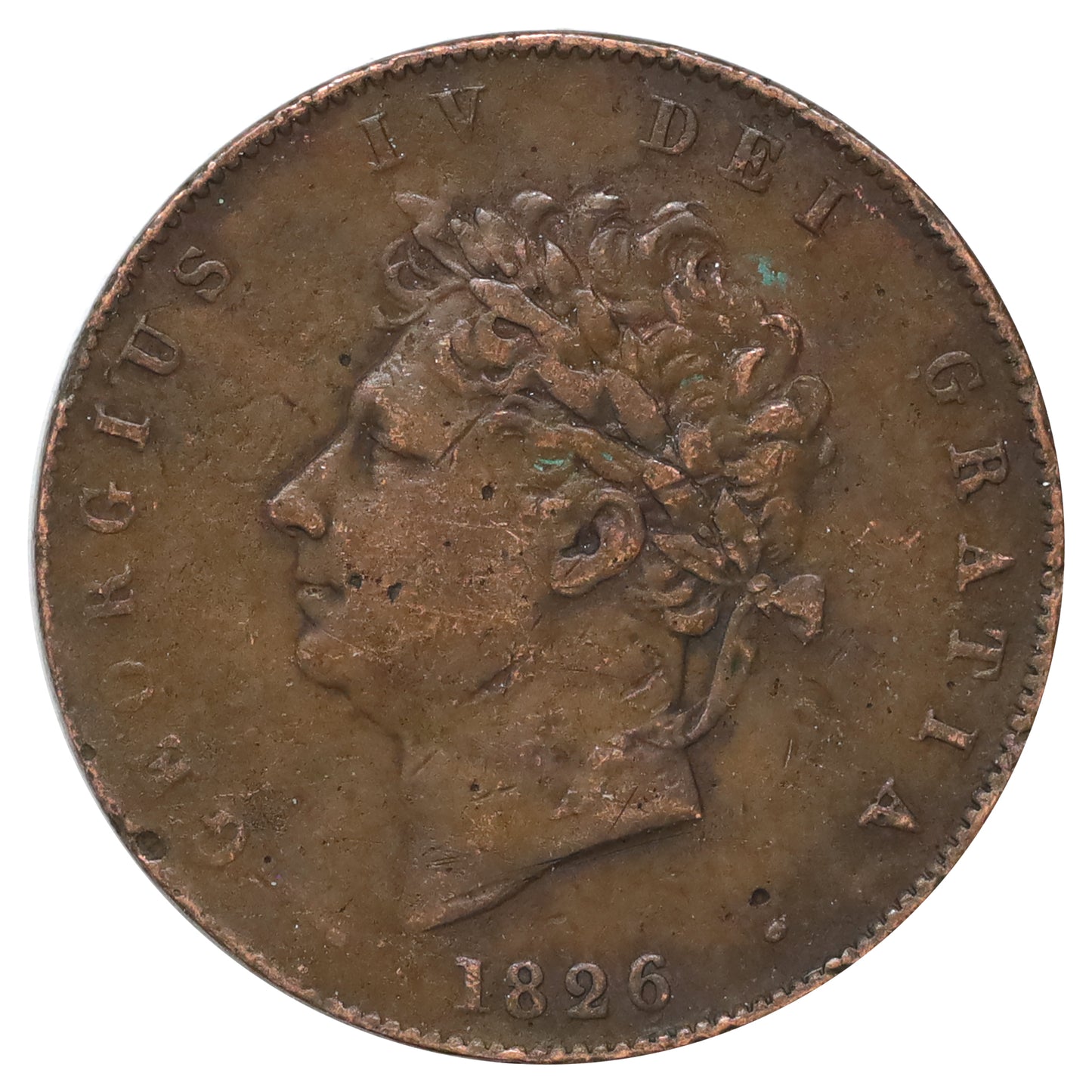 Great Britain 1826 George IV Halfpenny Very Fine (VF20) Impaired