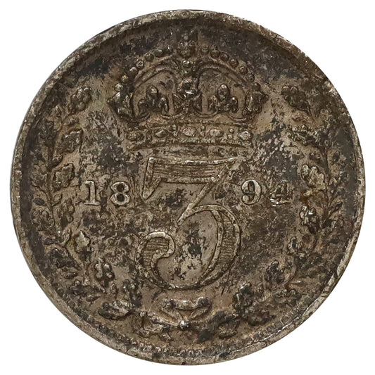 Great Britain 1894 Threepence Very Fine (VF20) Toned