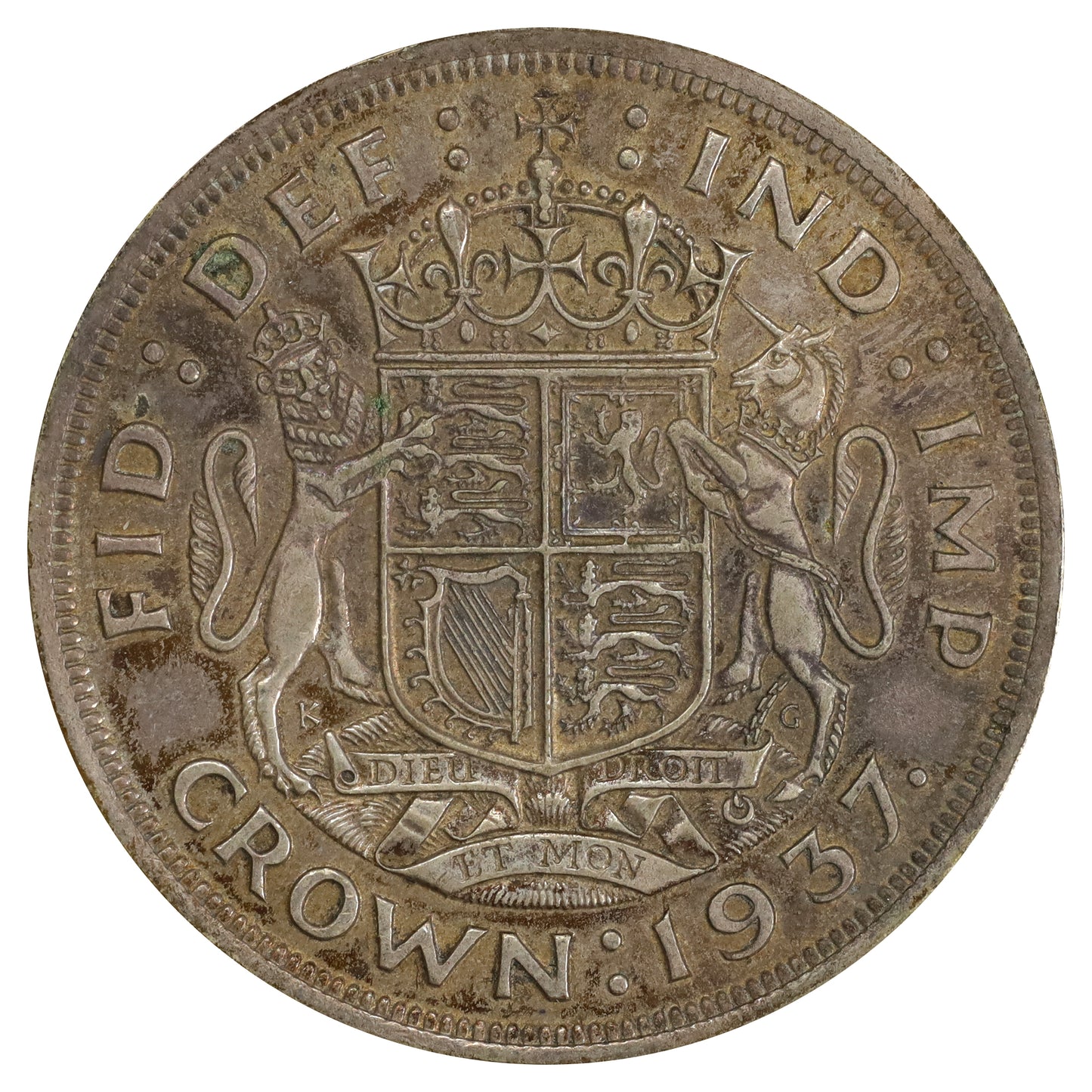 Great Britain 1937 Crown Extra Fine (EF40) Toned