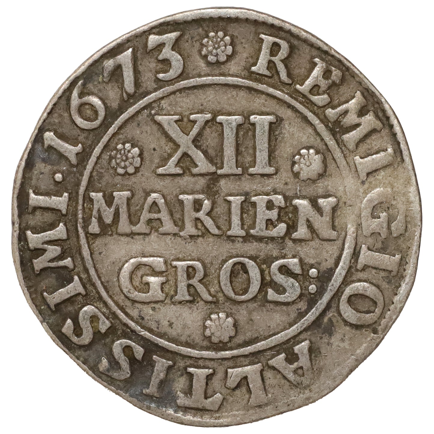 German States 1673 Brunswick-Wolfenbuttel 1/3 Thaler Mariengroschen EF-AU (EF45) Scratch