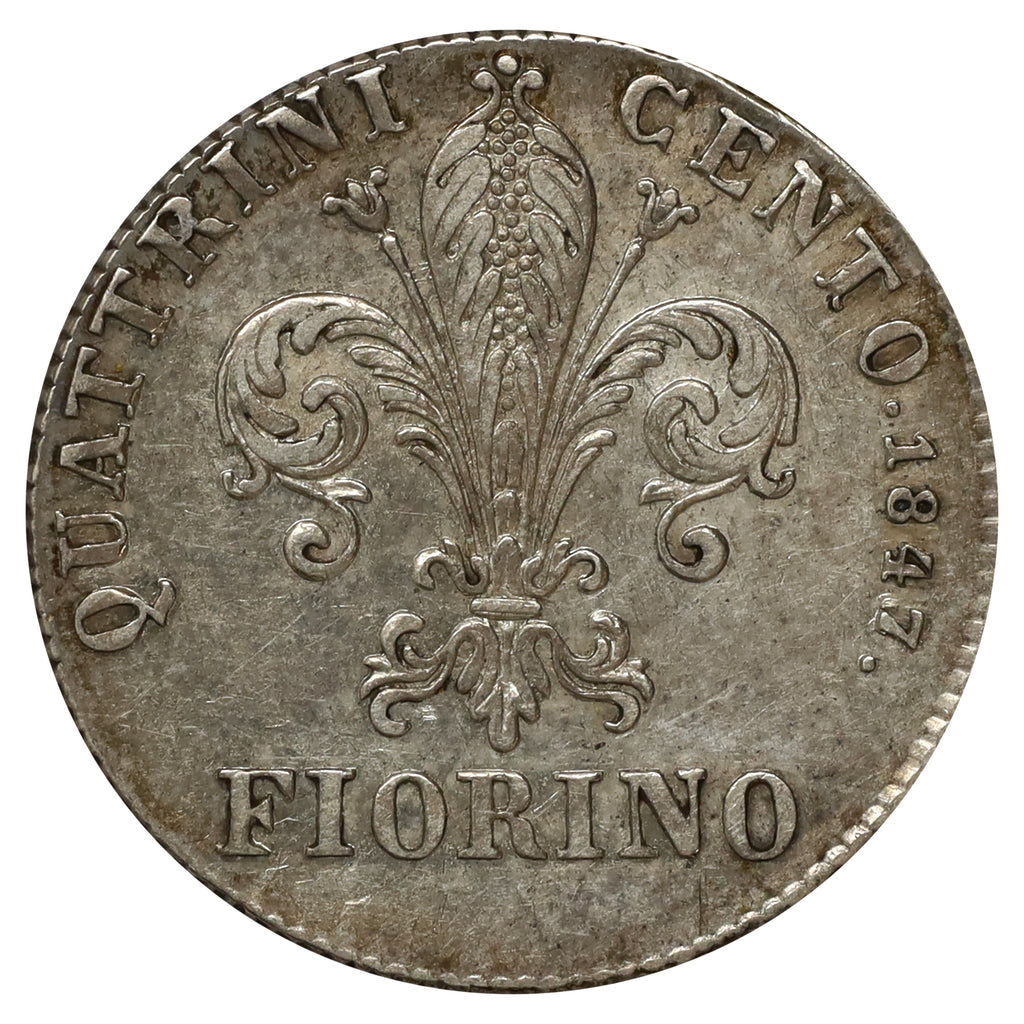 Italy 1847 Florence Leopold II Silver Florin VF-EF (VF30) DOD