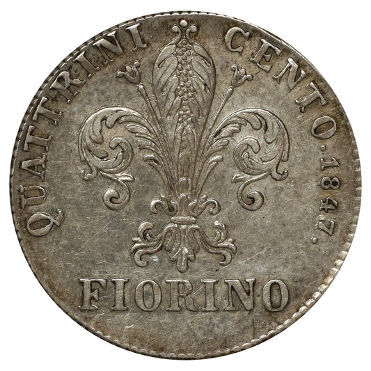 Italy 1847 Florence Leopold II Silver Florin VF-EF (VF30) DOD