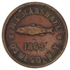 1863 USA M.L. Marshall Fishing Tackle & Rare Coin Token, Oswego, NY, Almost Unc (AU50)