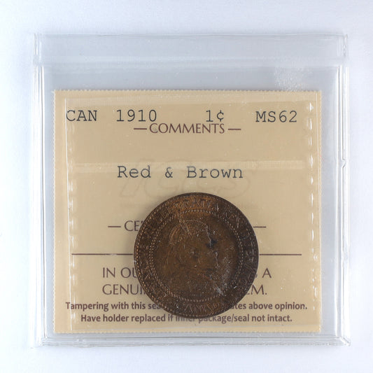 1910 Canada 1-cent ICCS Certified MS62 Red & Brown (DOD)