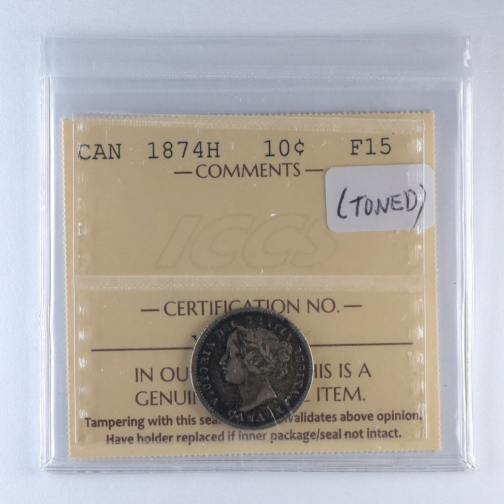 1874H Canada 10-cents ICCS Certified F15 (Toned)